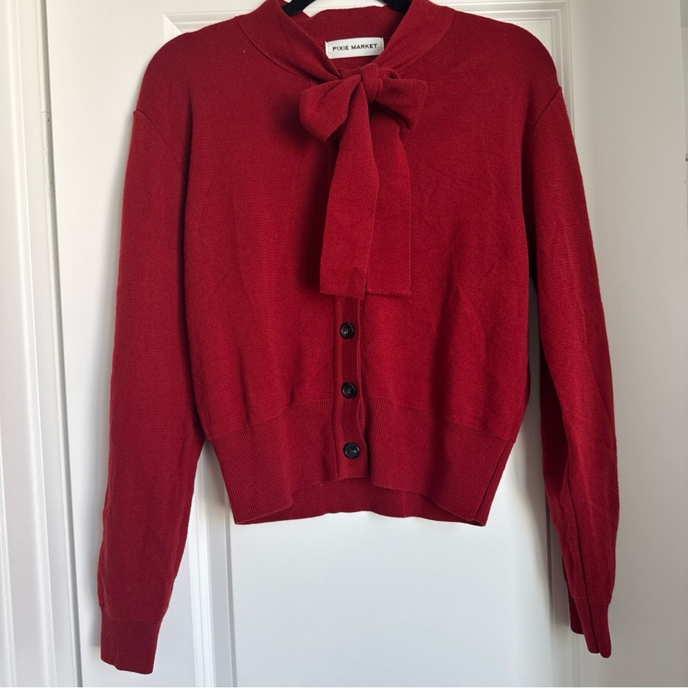 Pixie Market Womens Stretch Knit Long Sleeve Blouse Top Brick Rust Wool Blend